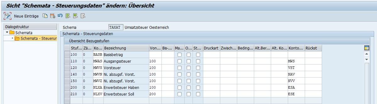 Aufbau und Steuerungsdaten eines Steuerschemas im SAP-System